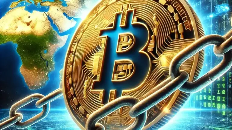crypto regulation threats symbolized by a chained Bitcoin coin in front of Earth and digital data streams