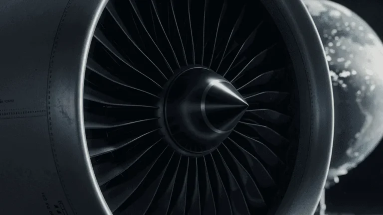 GE Aerospace stock jet engine turbine close-up with Earth in view, symbolizing global aviation market dominance