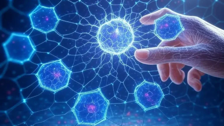 Orgenesis decentralized therapy cell network touched by a hand