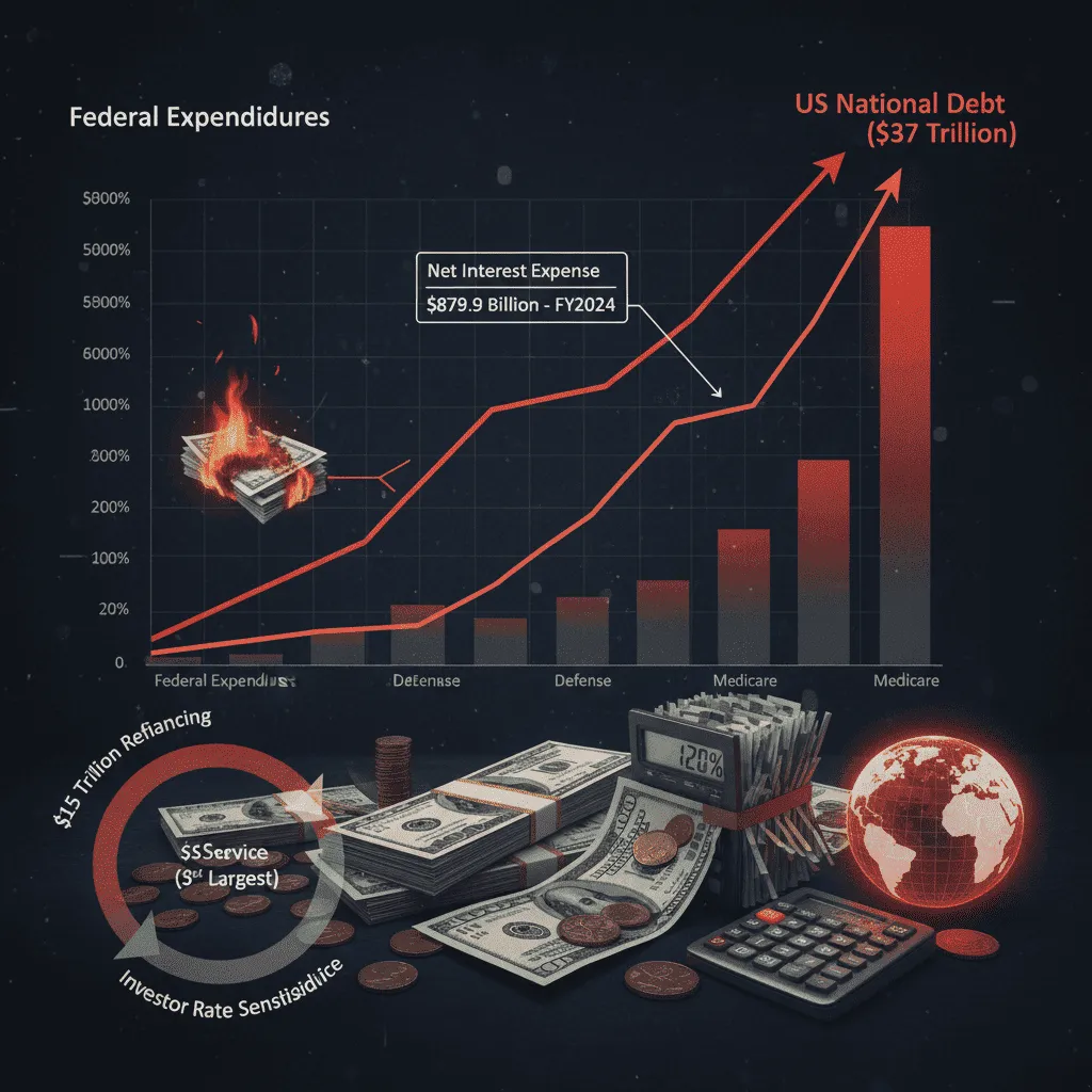 US national debt chart climbing to $37 trillion as interest expense burns cash