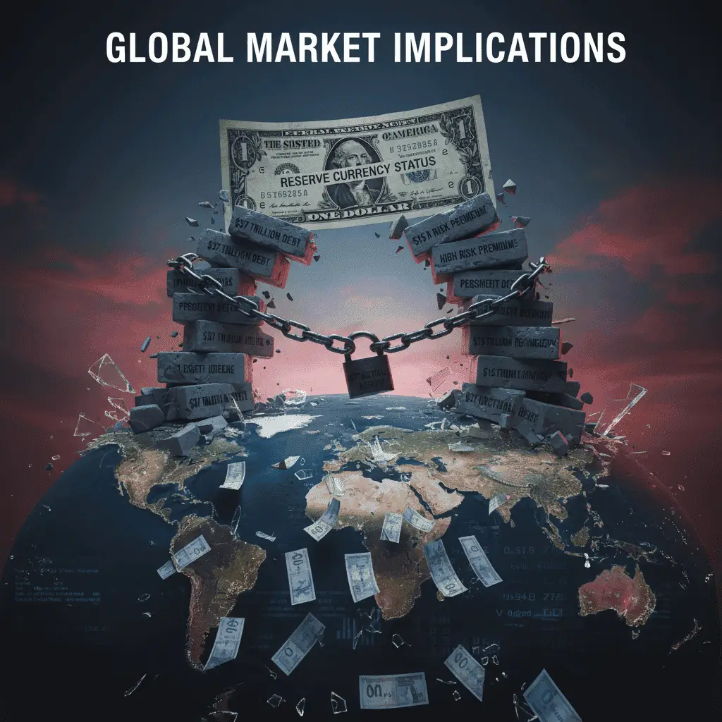 US national debt crisis straining dollar reserve currency status above a fracturing globe